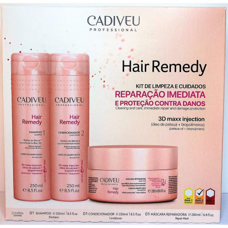 Pack d'entretien Hair Remedy Cadiveu 3 produits : 1/ shampoing 250ML + 2/ conditionneur 250ML + masque 200ML