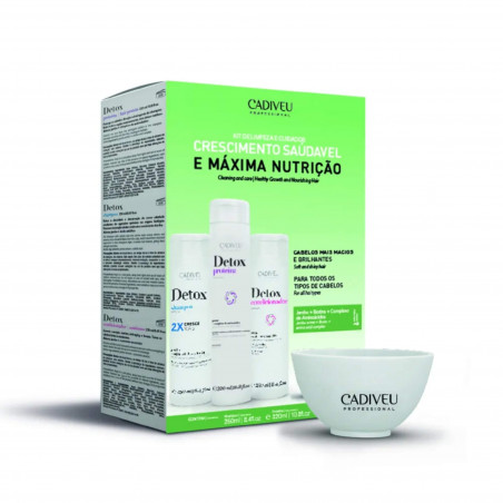 Kit Home Care Detox Cadiveu : 1 shampooing 250 ml + 1 protéine 320 ml + 1 après-shampooing 250 ml (+ 1 bol)