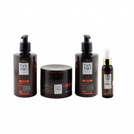 Kit premium home care Curl Hair Tanino Therapy Salvatore shampoing + masque + leave-in + finalisateur aux huiles essentielles E