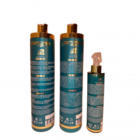 Kit premium lissage indien Huile de Serpent Mahal Liss 3 produits : shampooing + lissage + spray (verso)
