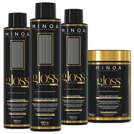 Kit lissage protéine & botox Gloss Crystal Effect Minoa 4 produits