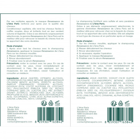 Kit d'entretien au lissage Renaissance Enzymoplastie L'Iéna Paris 2x10ML (dos)